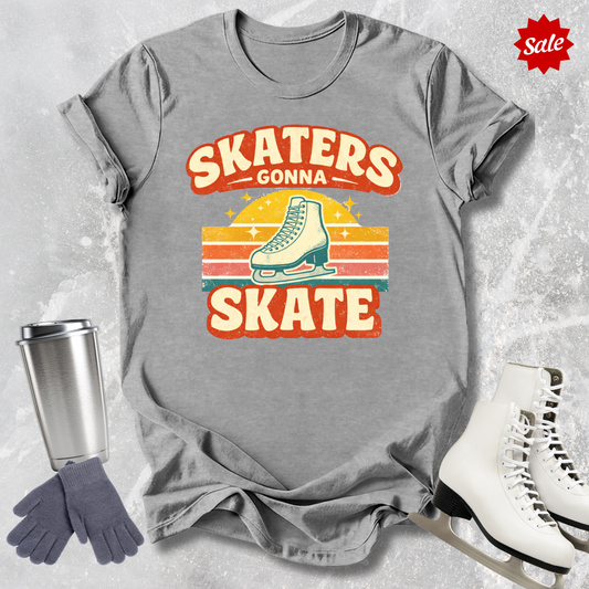 Gray t-shirt with figure skaters gonna skate retro graphic design