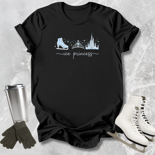 black -shirt with ice queen figure skating text on an ice surface