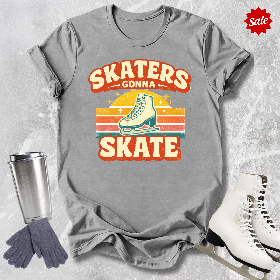 Gray t-shirt  with figure skaters gonna skate retro graphic design