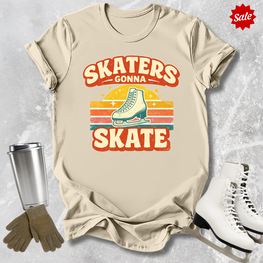 Natural  t-shirt  with figure skaters gonna skate retro graphic design