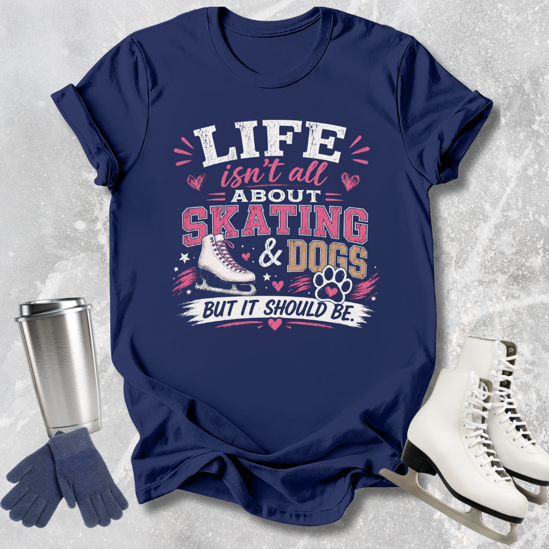 Navy blue t-shirt with humorous text design on a textured gray background