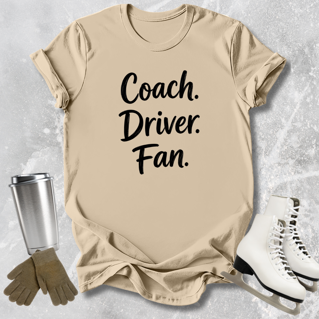 Beige t-shirt with 'Coach. Driver.