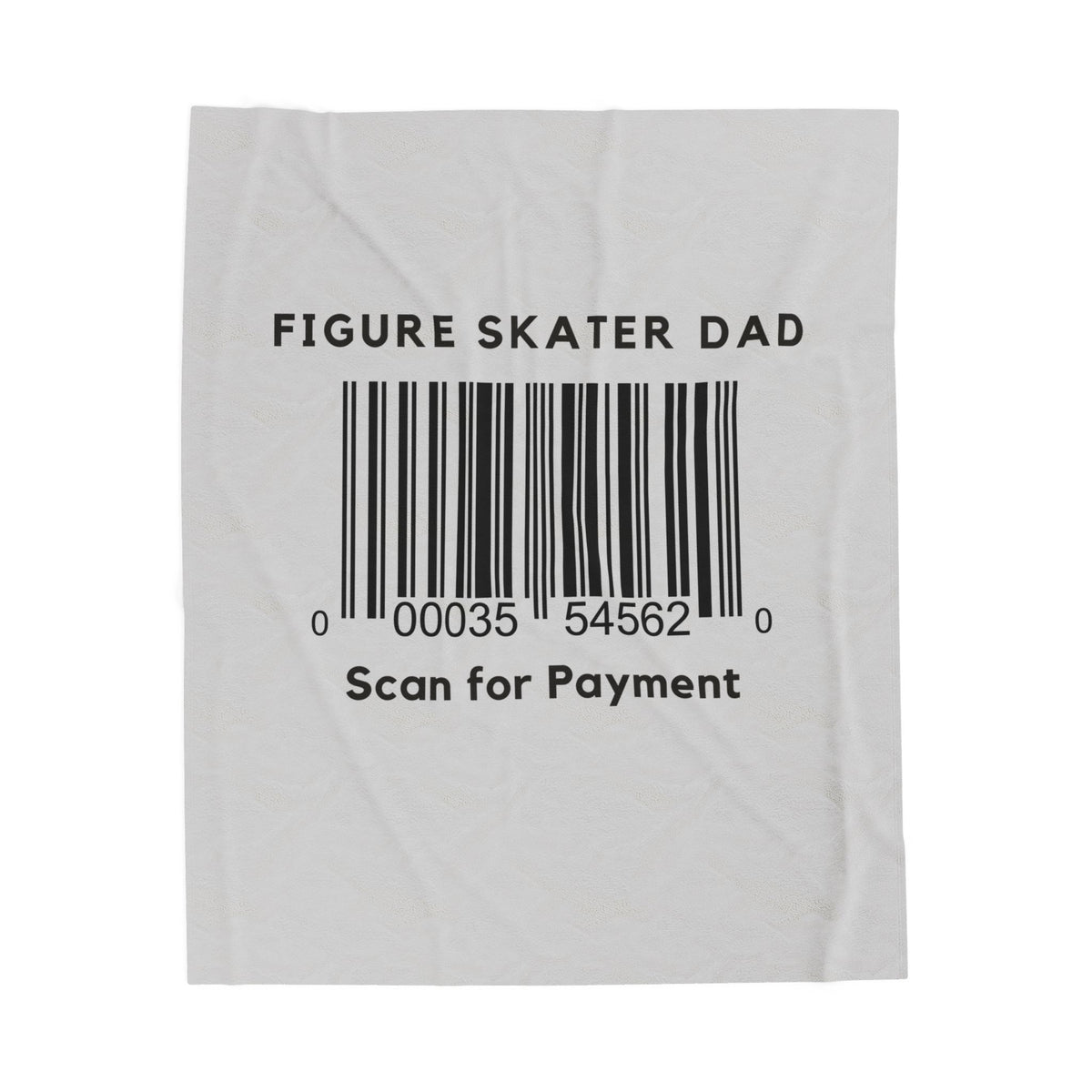 A white rectangular fabric patch with black printed text reading 'FIGURE SKATER DAD' above a barcode and 'Scan for Payment' below, shown on a plain white background.